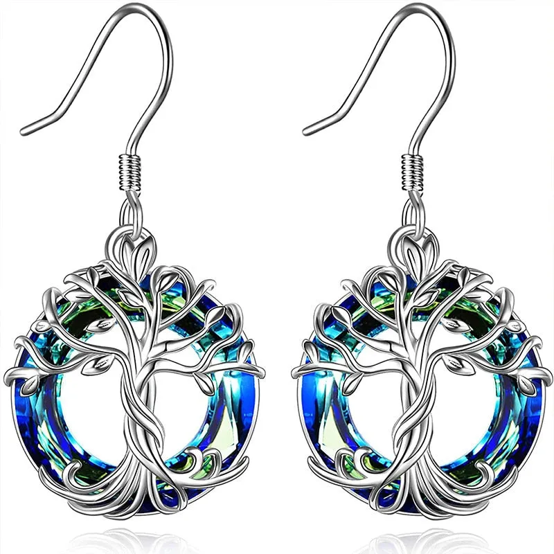 Tree of Life with Purple Crystal Drop Earrings