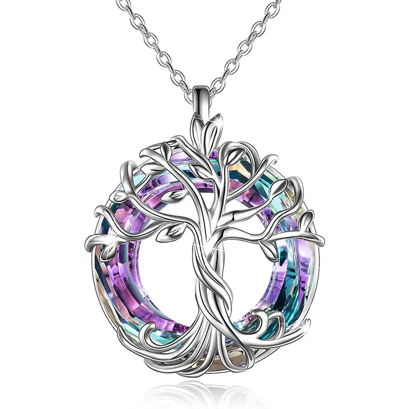 Tree of Life with Purple Crystal Drop Earrings