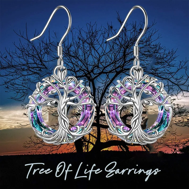 Tree of Life with Purple Crystal Drop Earrings