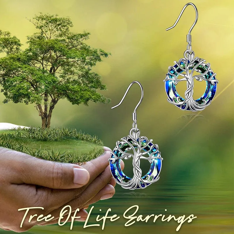 Tree of Life with Purple Crystal Drop Earrings