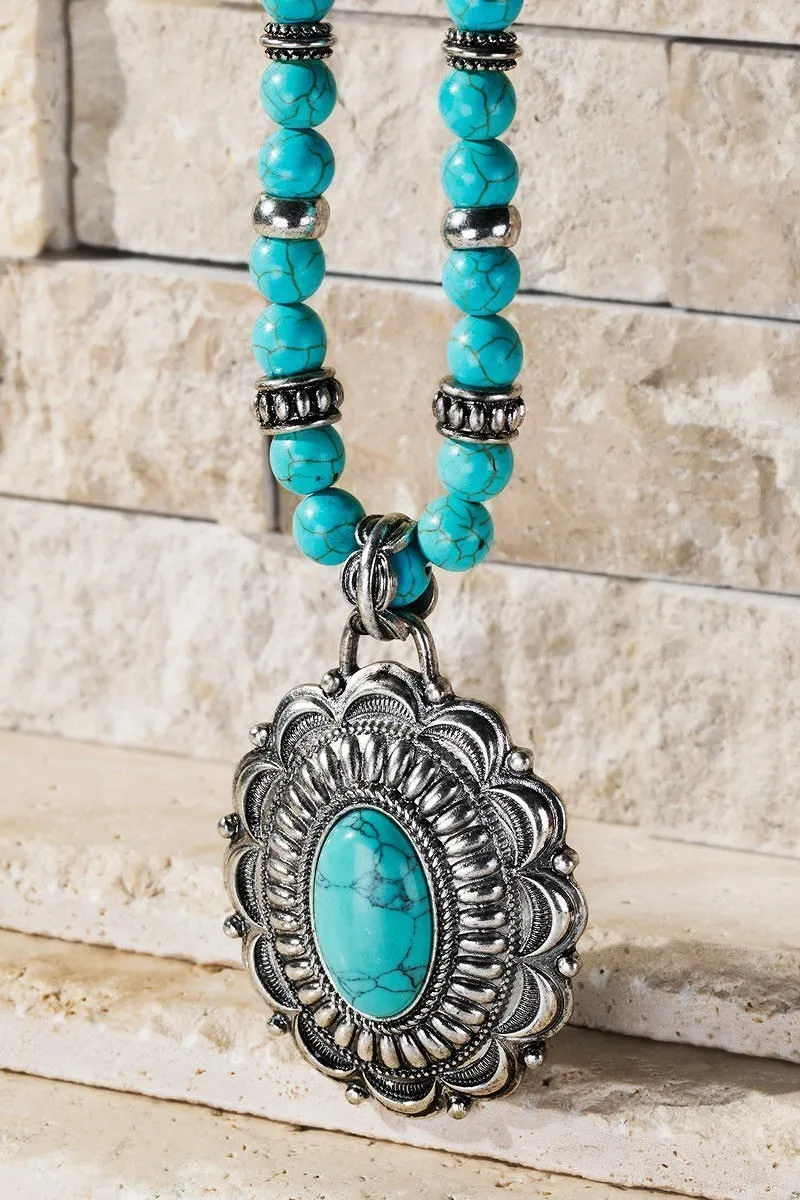 Turquoise Oval Concho Pendant Jewelry Set