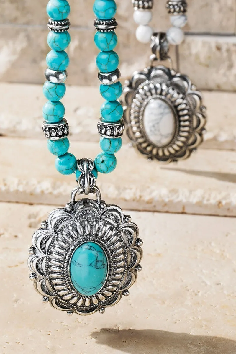 Turquoise Oval Concho Pendant Jewelry Set