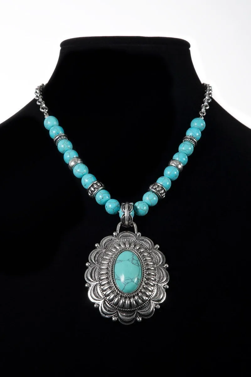 Turquoise Oval Concho Pendant Jewelry Set