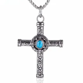 Turquoise Totem Celtic Cross Titanium Steel Necklace for Men