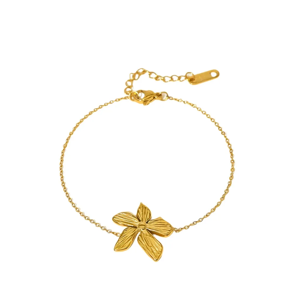 VAIGE Trendy Charm Bracelet in 18K Gold Plated Stainless Steel with Waterproof Finish - Floral Design Jewelry Accessory