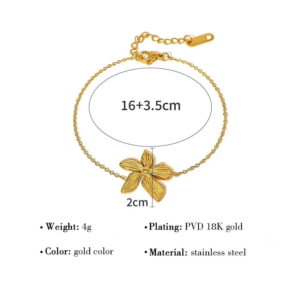 VAIGE Trendy Charm Bracelet in 18K Gold Plated Stainless Steel with Waterproof Finish - Floral Design Jewelry Accessory