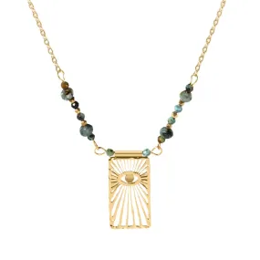 VAIGE Turquoise Natural Stone & 18K Gold PVD Plated Stainless Steel Beaded Chain Necklace with Splice Eye Design - Trendy Fashion Jewelry