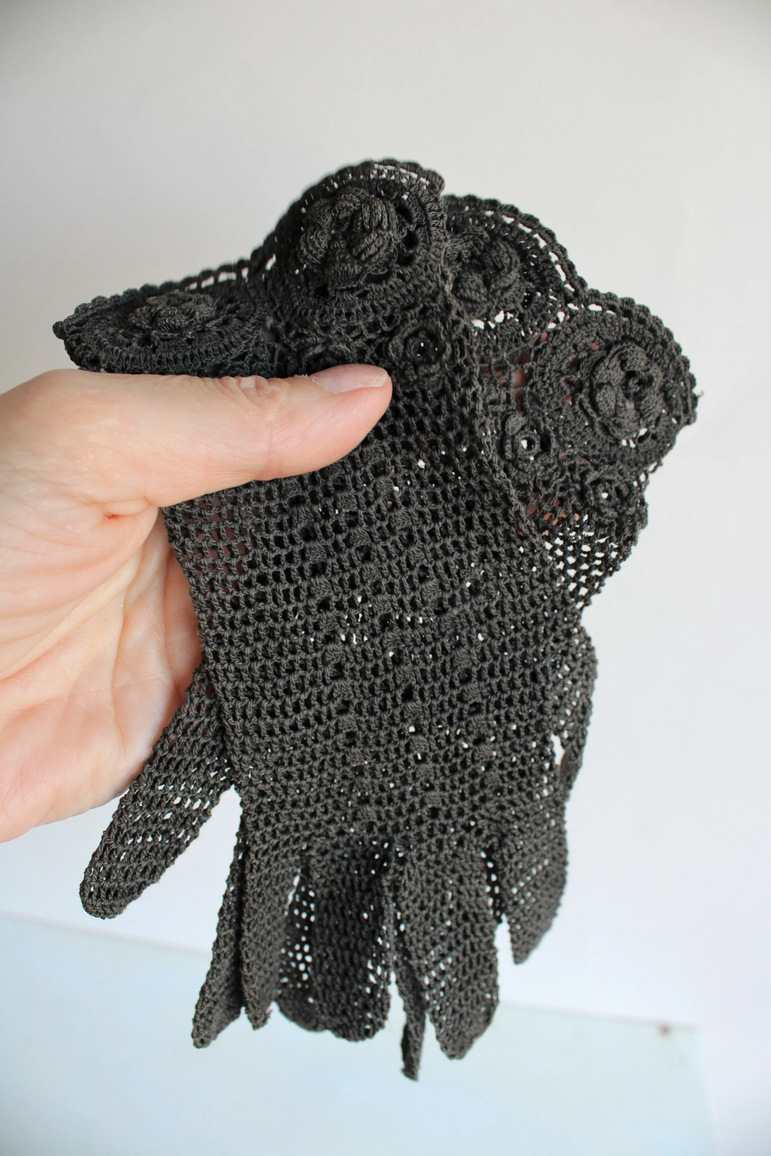 Victorian Black Crochet Gloves