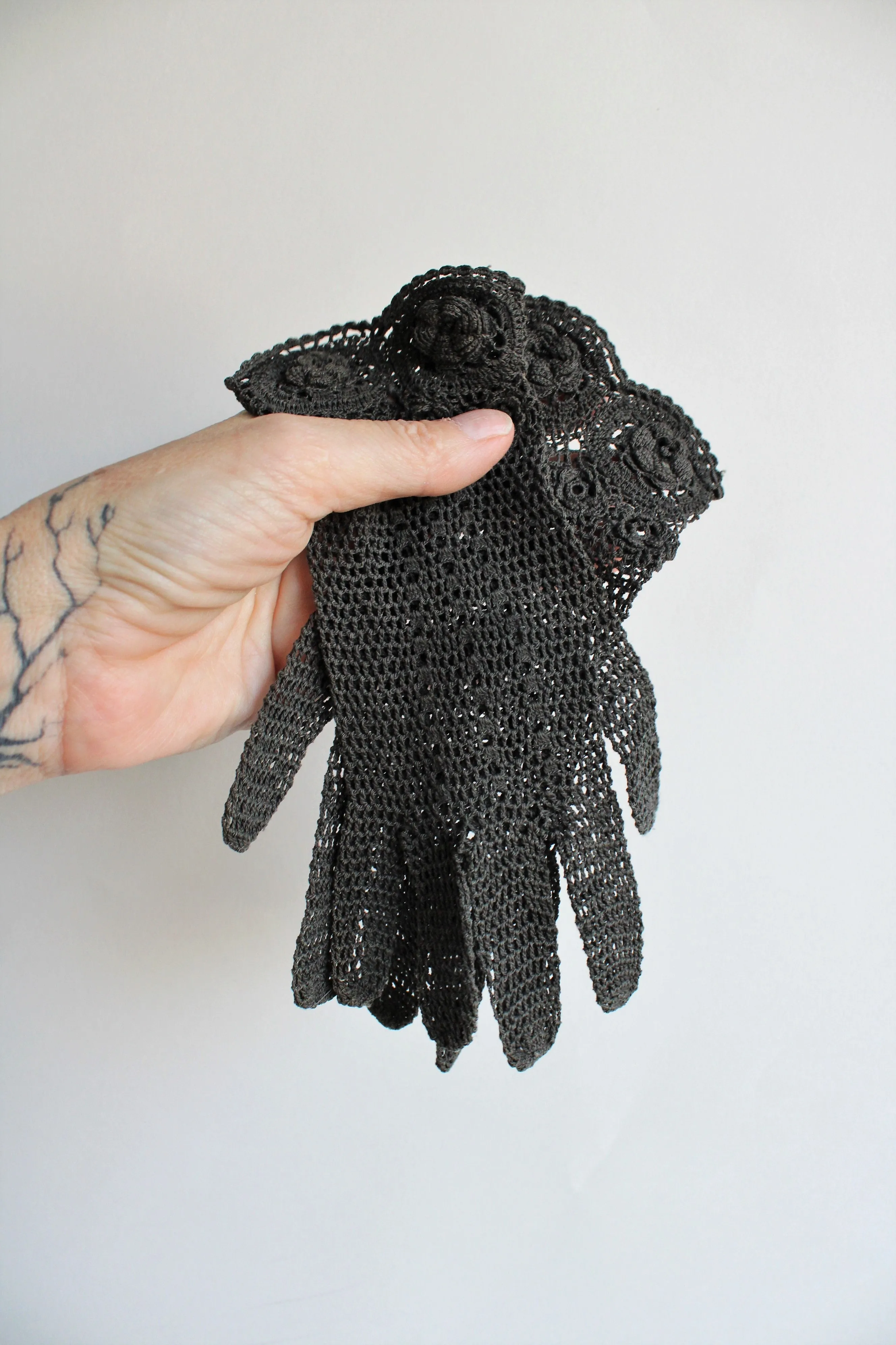 Victorian Black Crochet Gloves