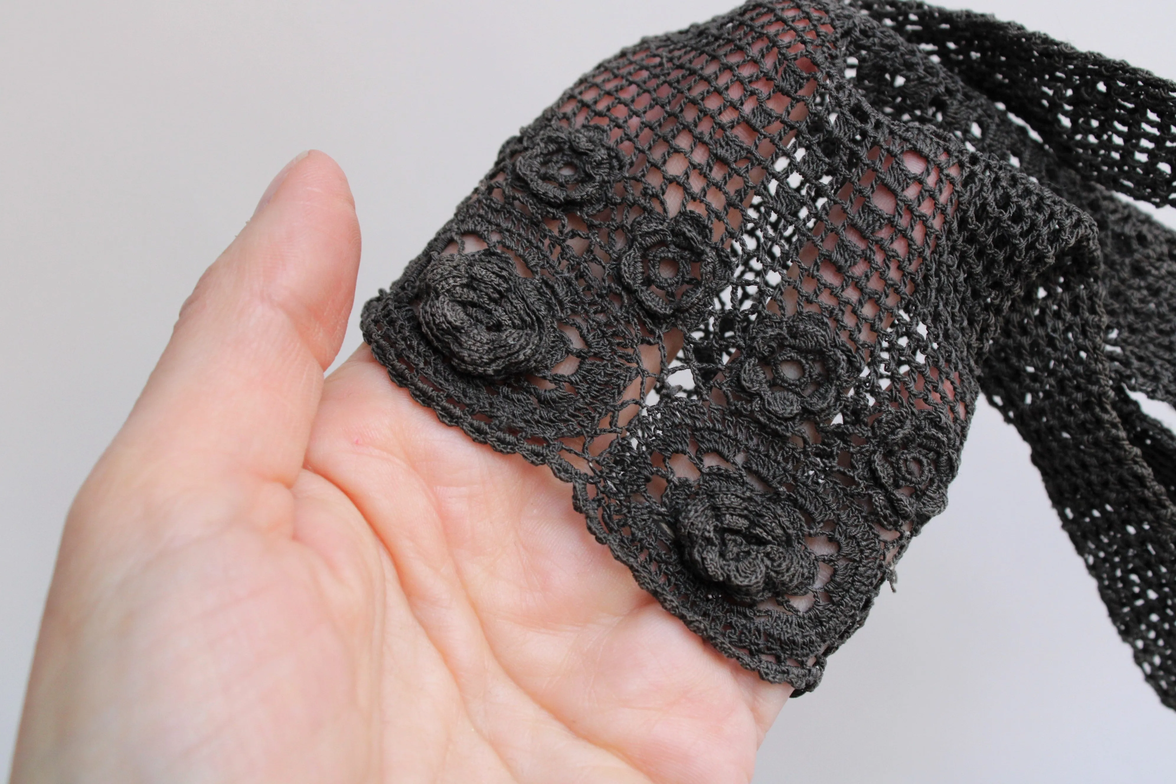 Victorian Black Crochet Gloves