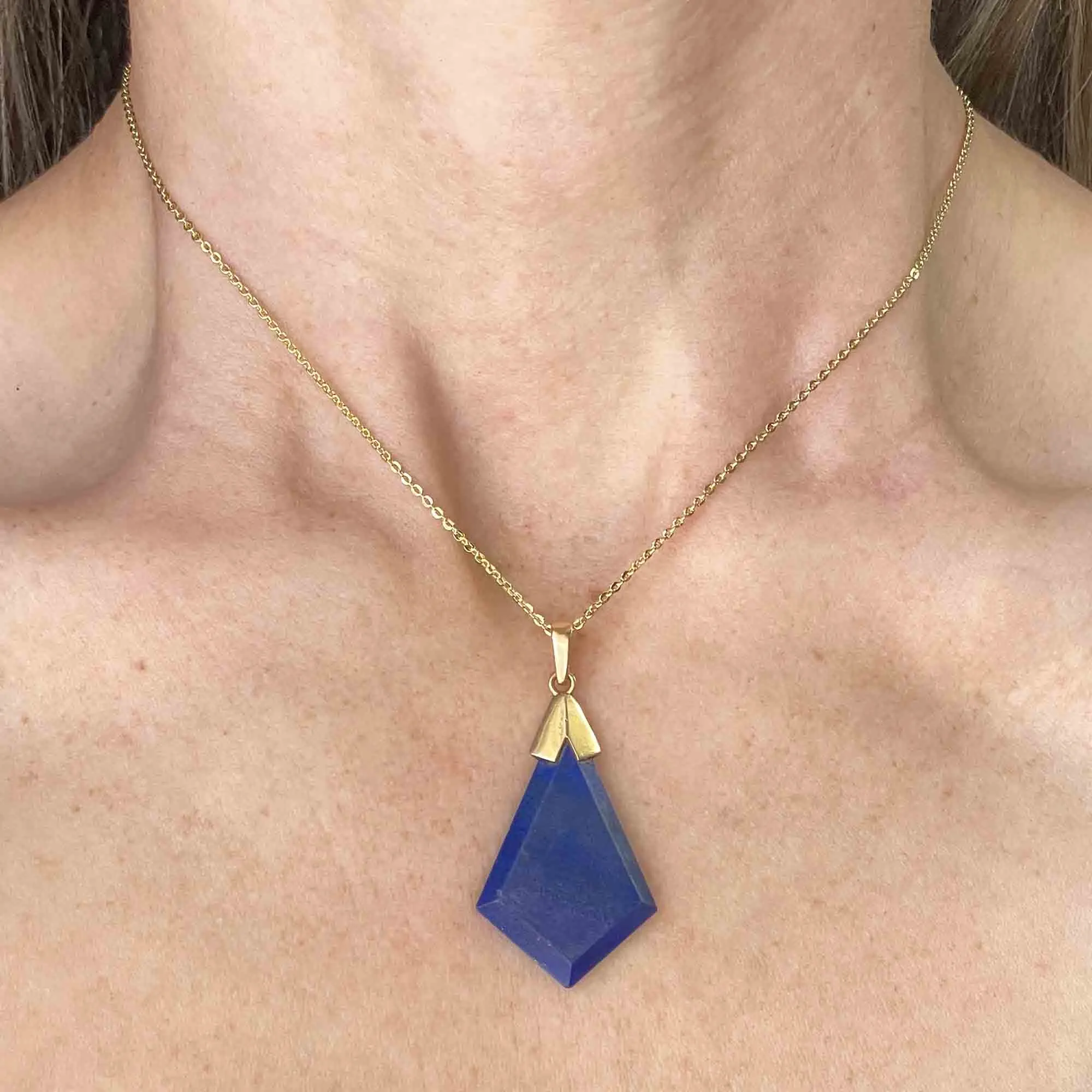 Vintage 14K Gold Lapis Lazuli Pendant Necklace