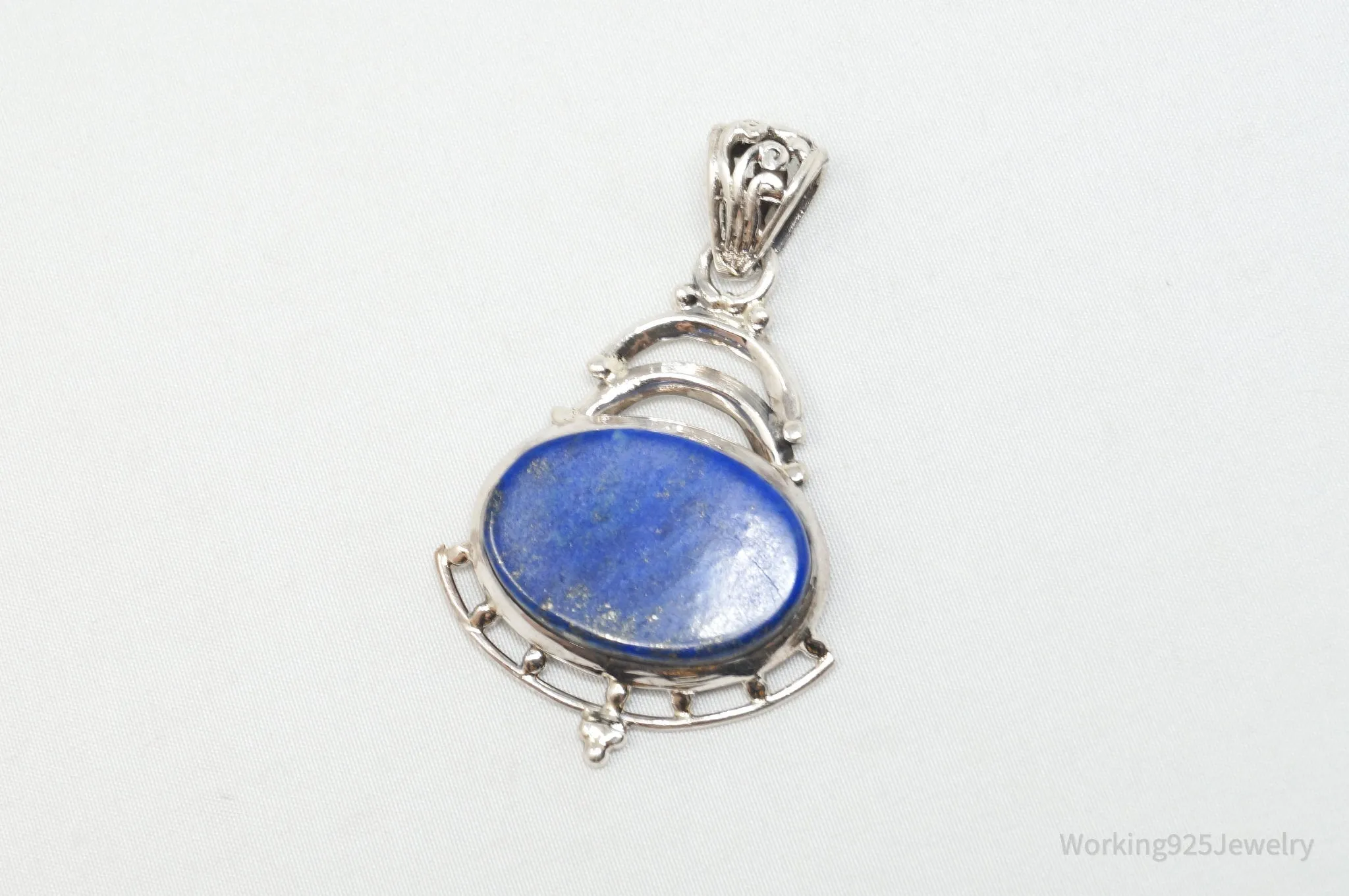 Vintage Art Deco Blue Lapis Lazuli Sterling Silver Necklace Pendant