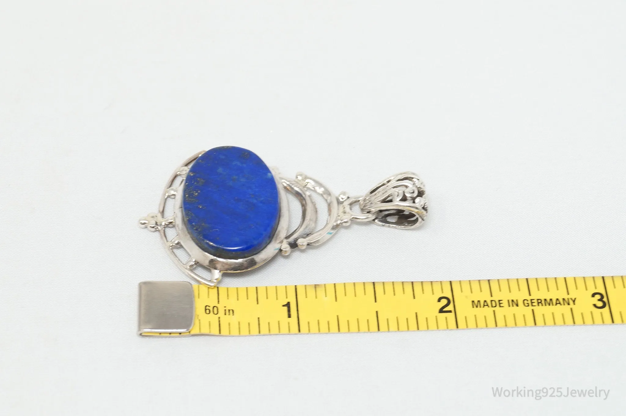 Vintage Art Deco Blue Lapis Lazuli Sterling Silver Necklace Pendant