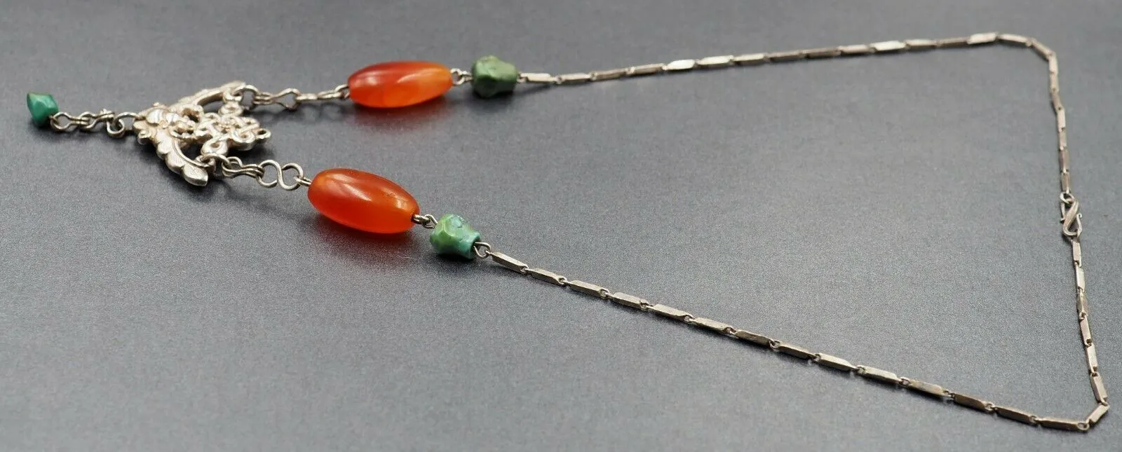 Vintage Carnelian & Turquoise Sterling Silver Necklace