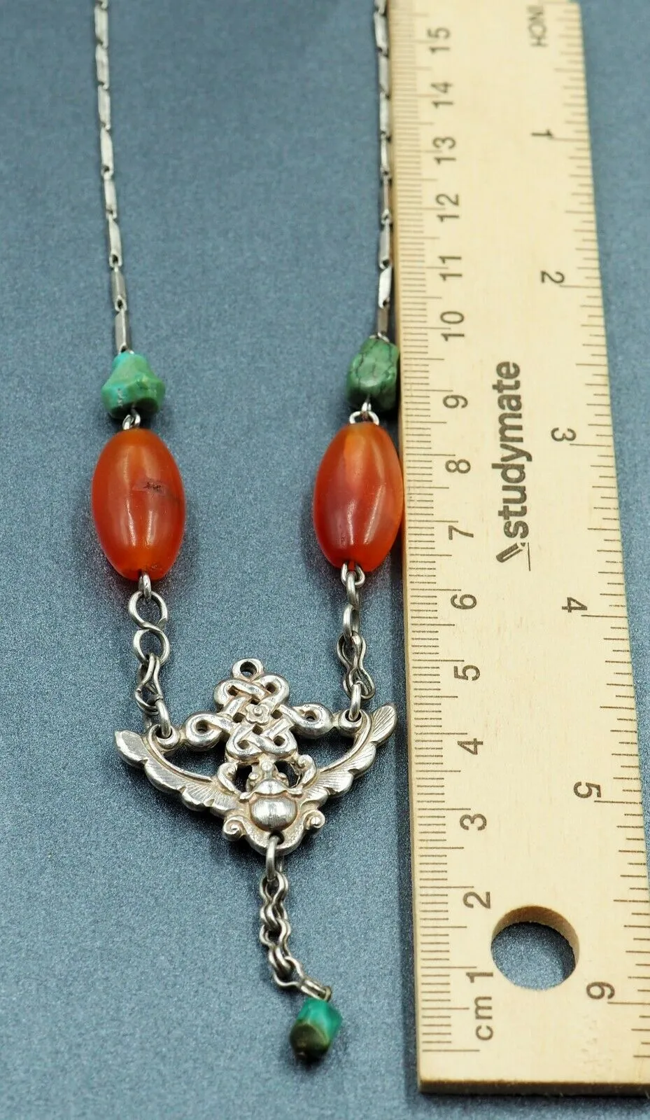 Vintage Carnelian & Turquoise Sterling Silver Necklace