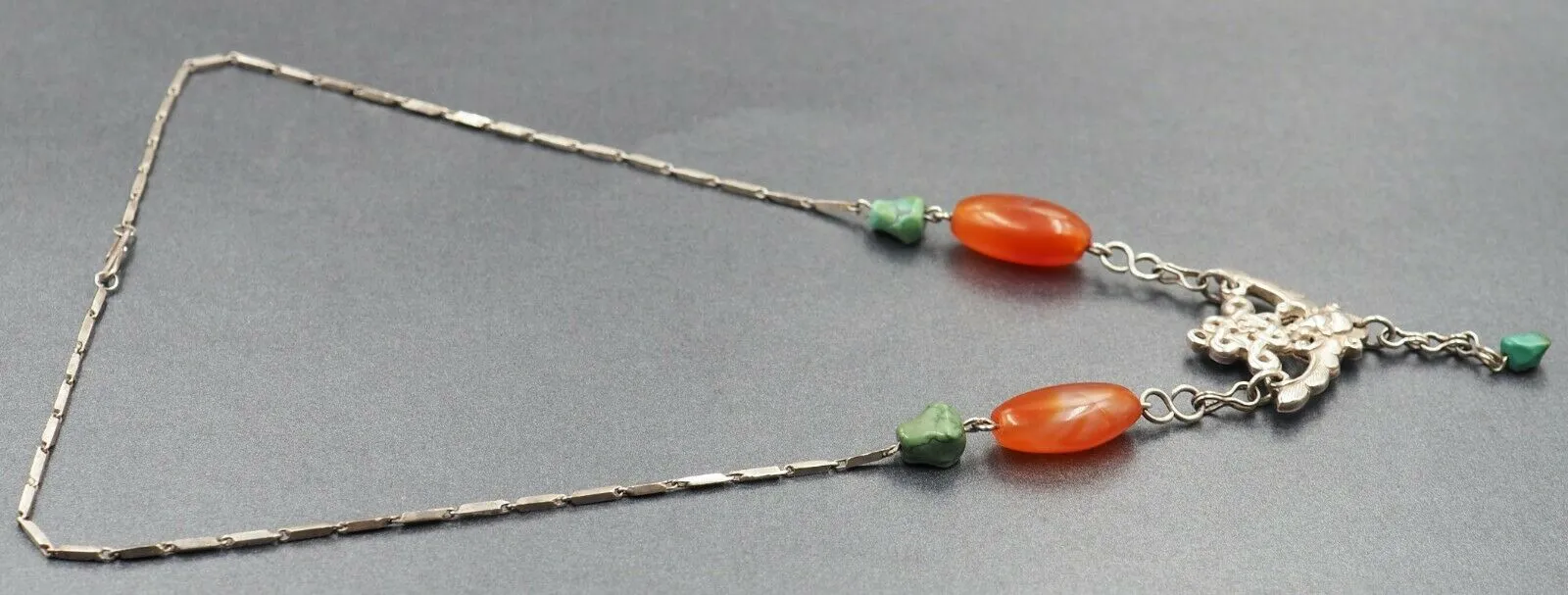 Vintage Carnelian & Turquoise Sterling Silver Necklace