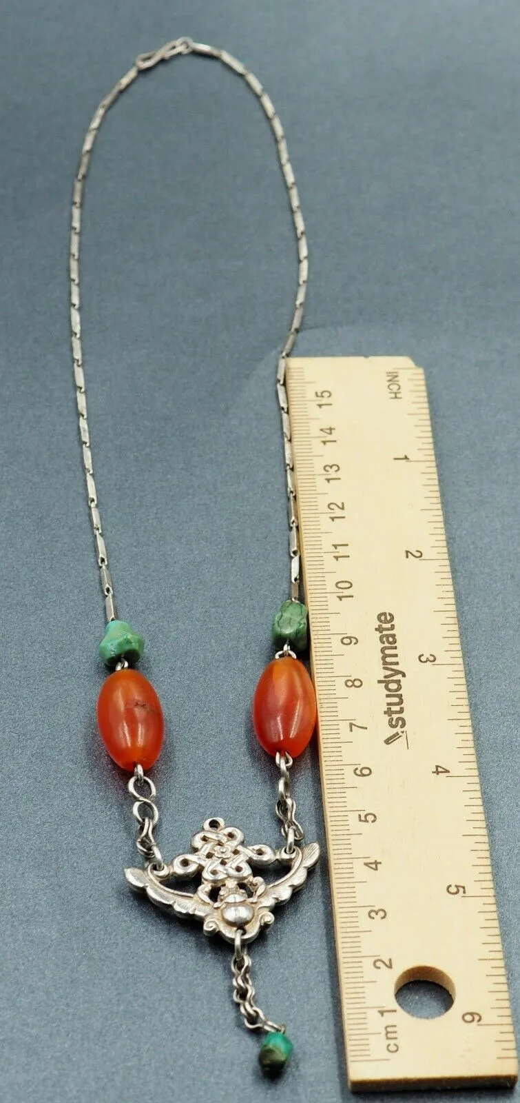 Vintage Carnelian & Turquoise Sterling Silver Necklace