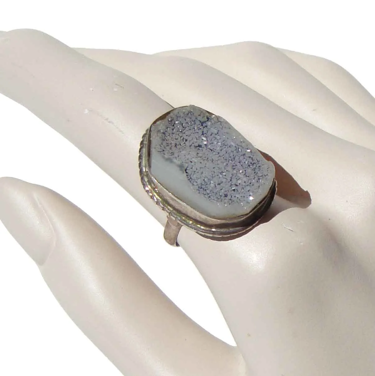 Vintage Druzy Quartz Ring Sterling & Natural Crystal Sz 9