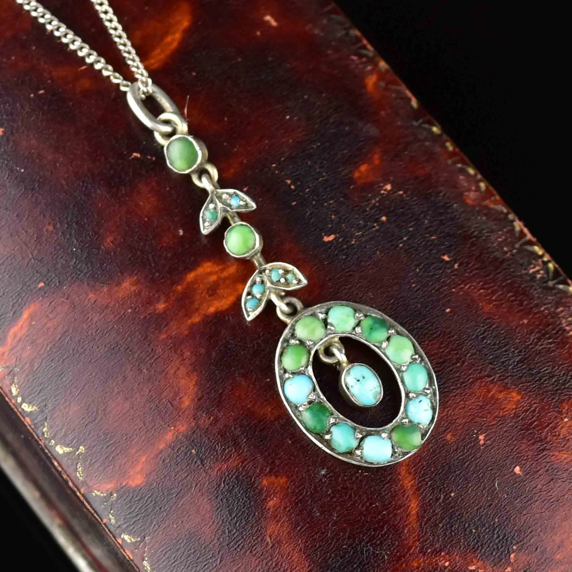 Vintage Edwardian Silver Turquoise Pendant Necklace