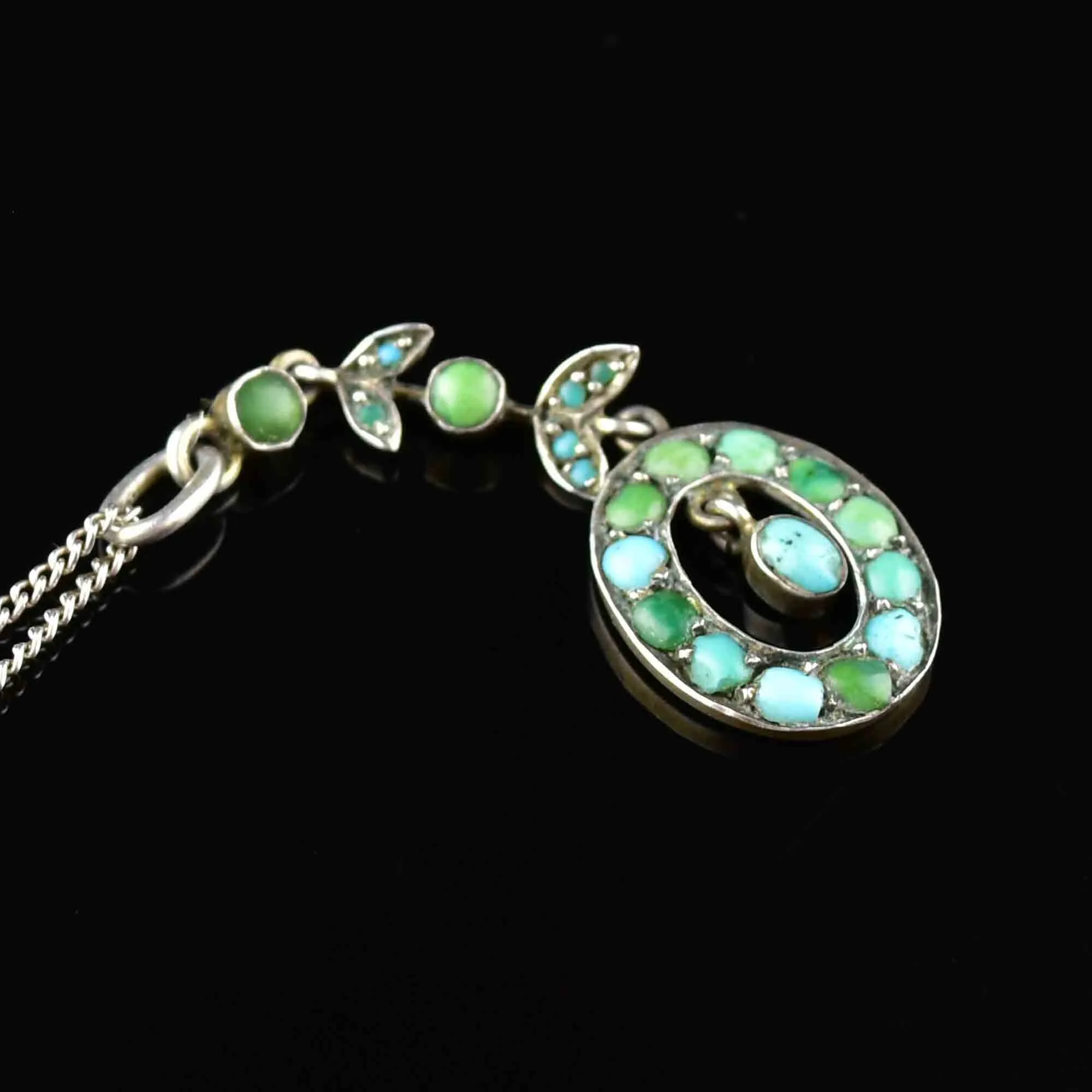 Vintage Edwardian Silver Turquoise Pendant Necklace