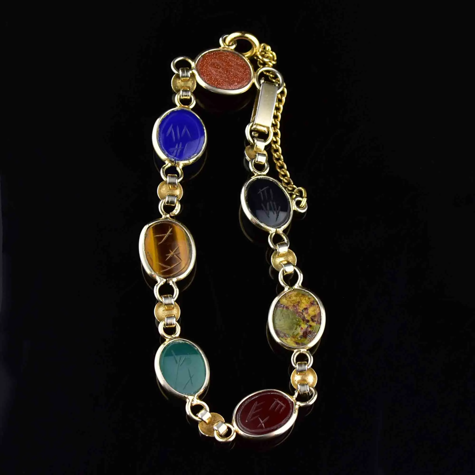 Vintage Egyptian Revival Gemstone Scarab Bracelet