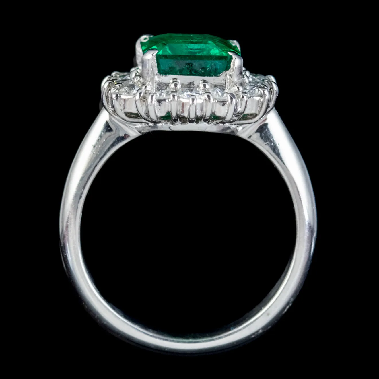 Vintage Emerald Diamond Cluster Ring Platinum 2.85Ct Emerald 0.85Ct Of Diamond