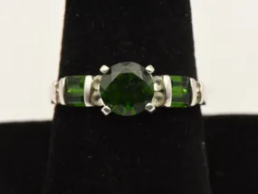 Vintage Sterling Silver Synthetic Emerald and Topaz Ring - Size 8.75