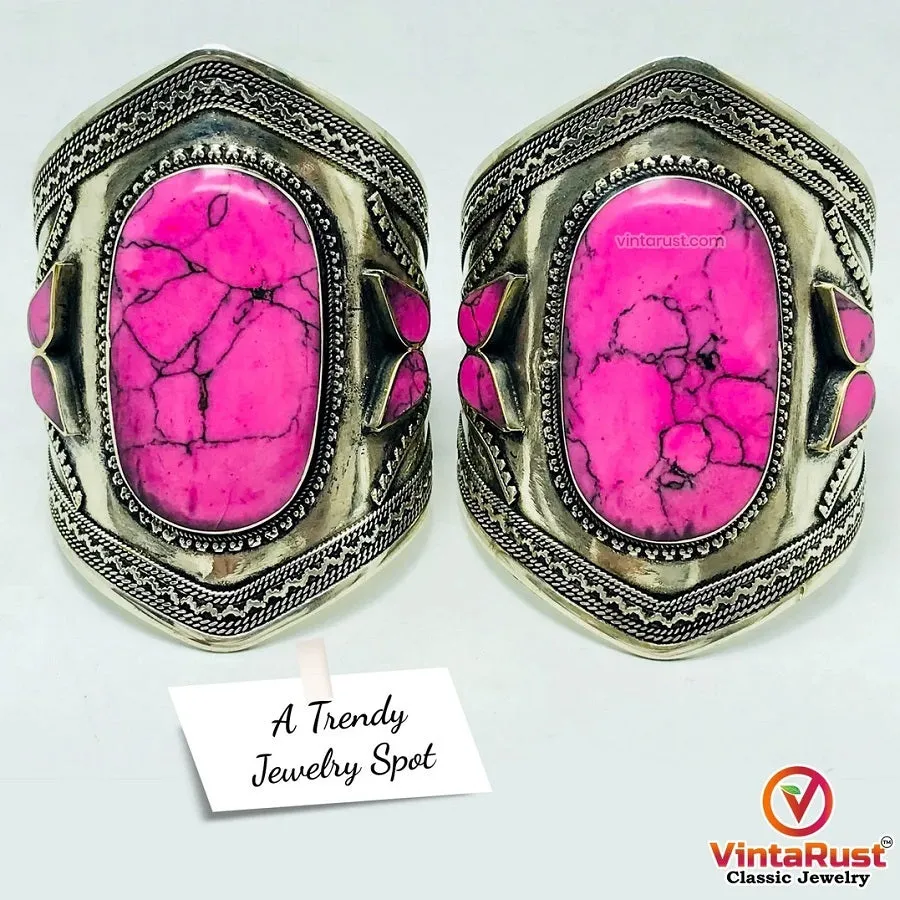 Vintage Tribal Cuff With Pink Stones