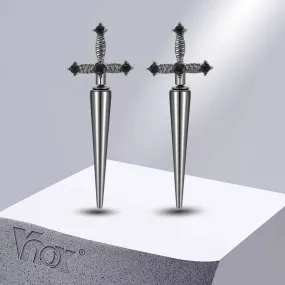 Vnox Gothic Kinitial Sword Earrings for Women Men, Vintage Cool Punk Black Ear Goth Dagger Earrings Jewelry Gift