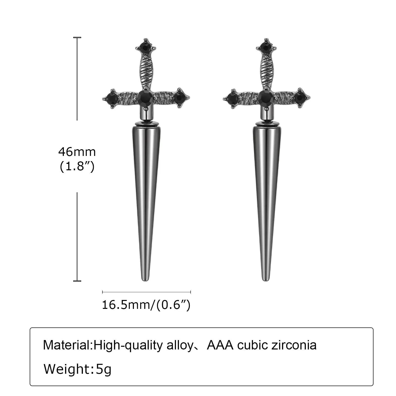 Vnox Gothic Kinitial Sword Earrings for Women Men, Vintage Cool Punk Black Ear Goth Dagger Earrings Jewelry Gift