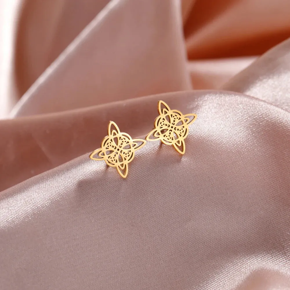 Witchcraft Stainless Steel Witch Knot Stud Earrings for Women Celtic Knot Amulet Protection Earring Jewelry Valentines Day Gift