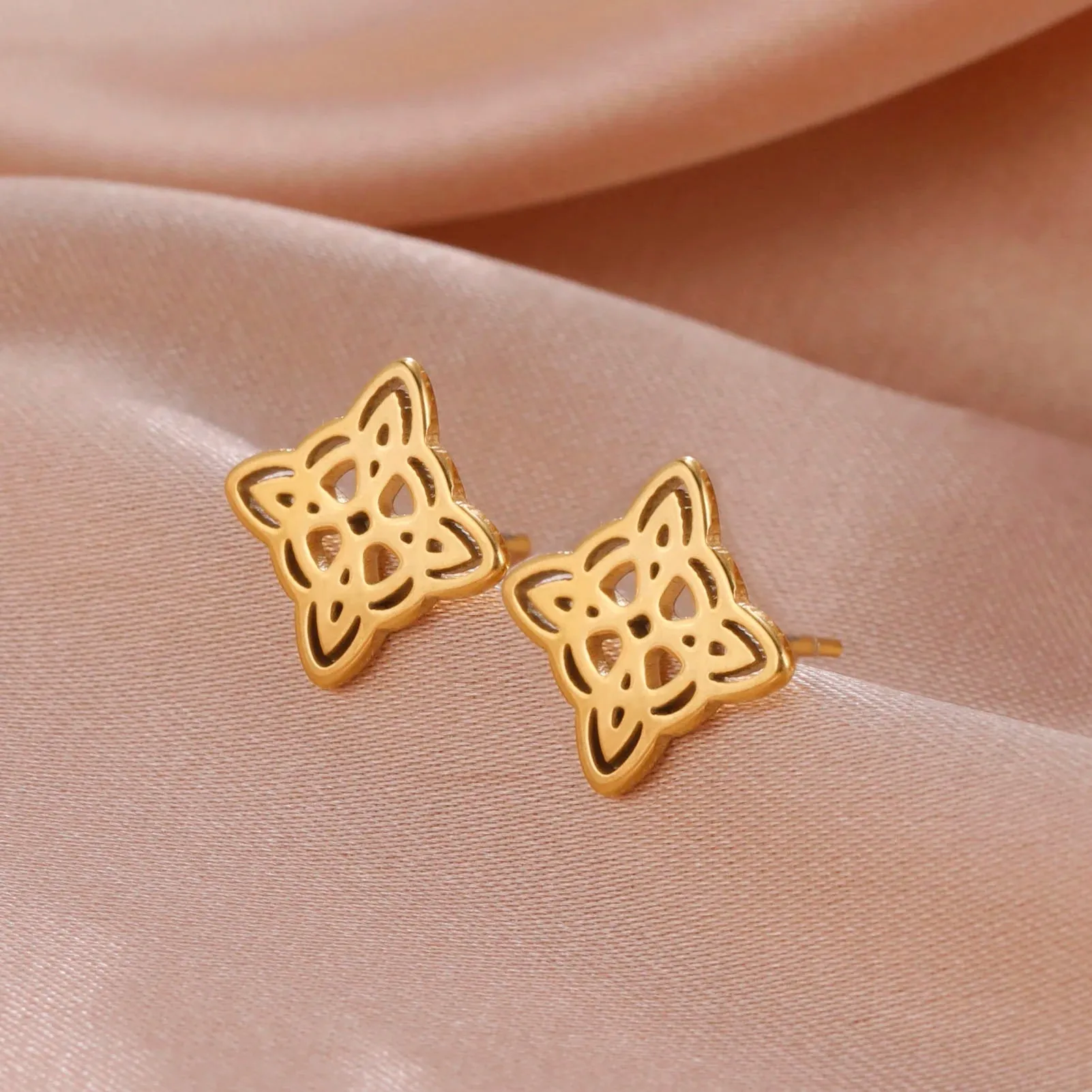 Witchcraft Stainless Steel Witch Knot Stud Earrings for Women Celtic Knot Amulet Protection Earring Jewelry Valentines Day Gift