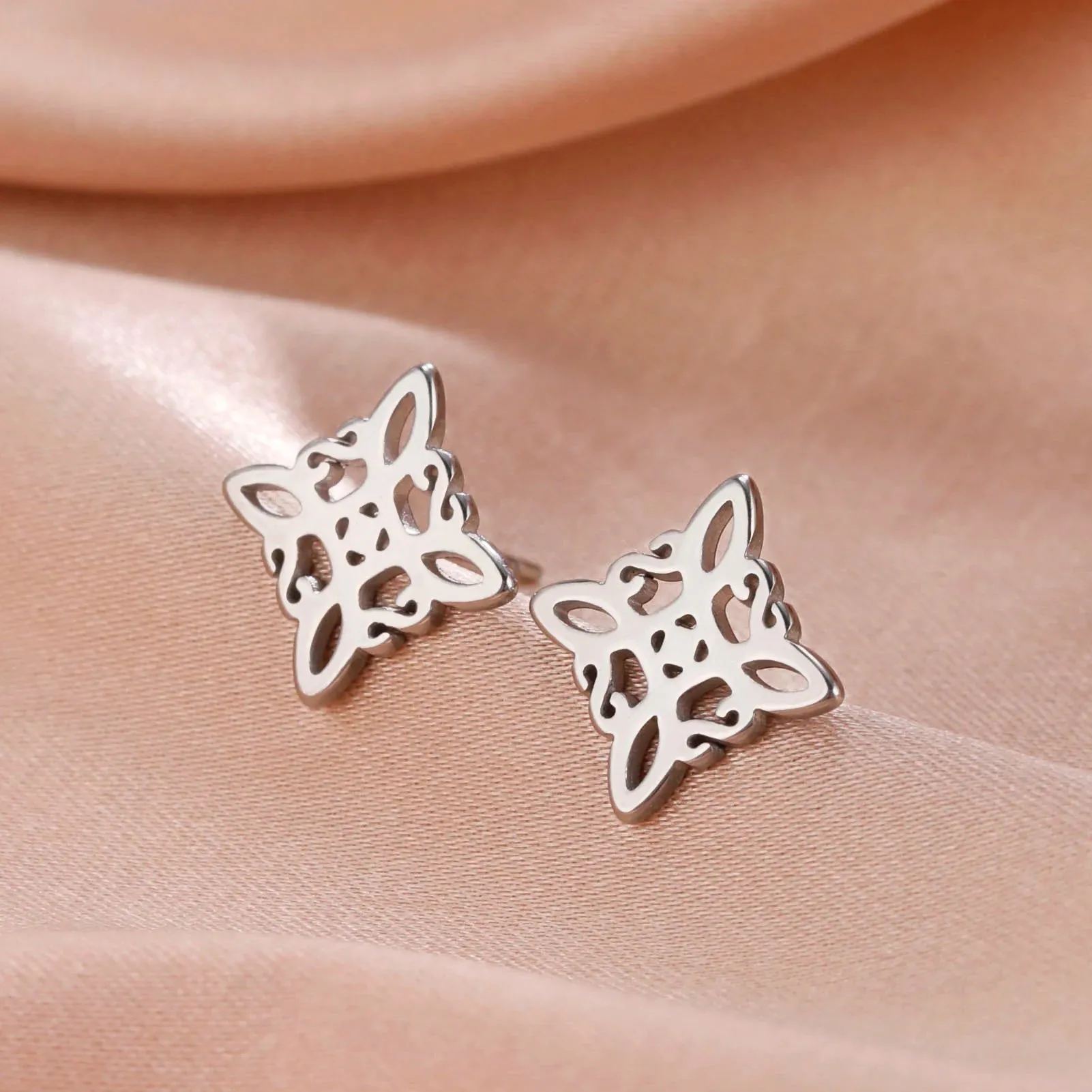 Witchcraft Stainless Steel Witch Knot Stud Earrings for Women Celtic Knot Amulet Protection Earring Jewelry Valentines Day Gift