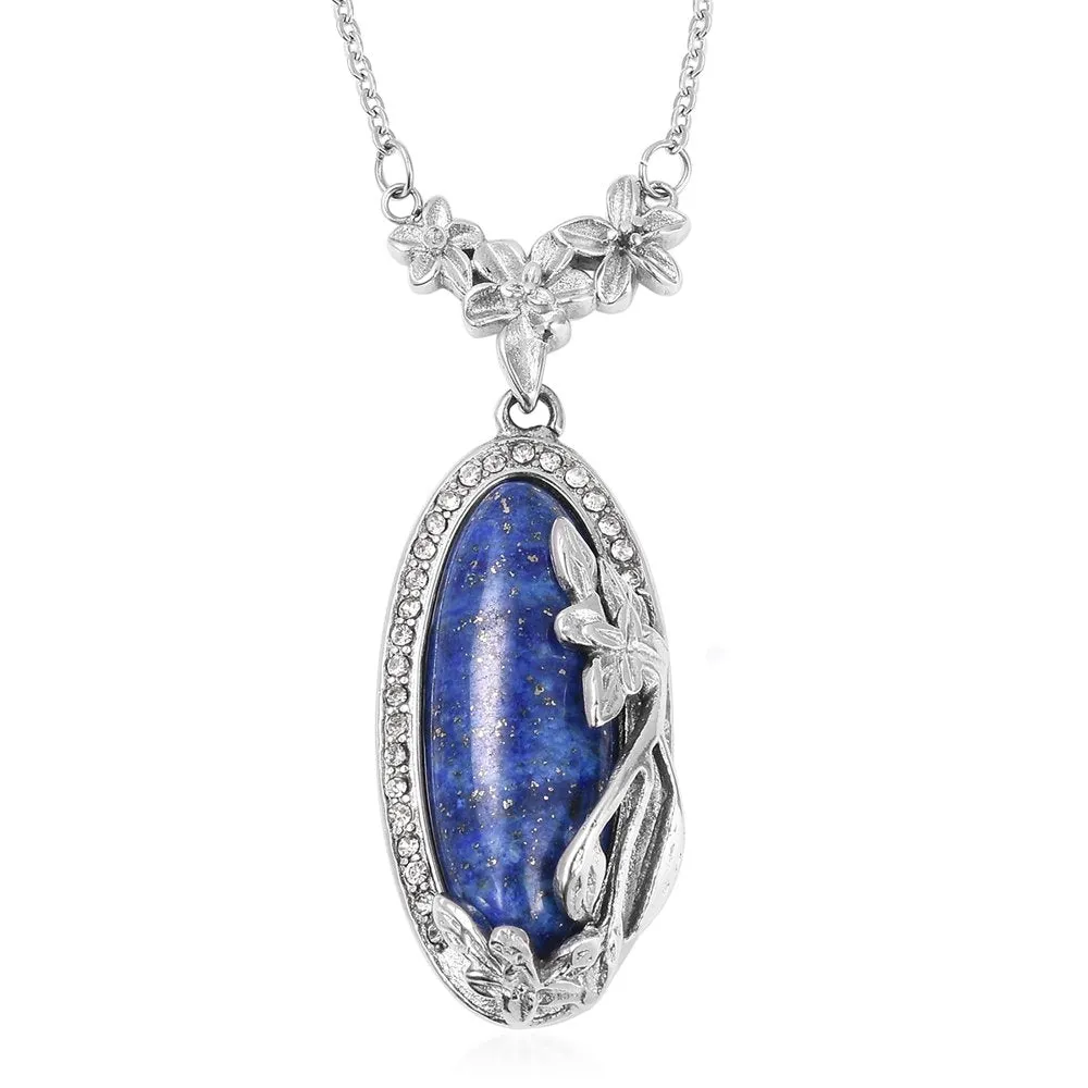 Women Lapis Lazuli Marcasite Peacock Chain Blue Necklace Pendant Jewelry 20"