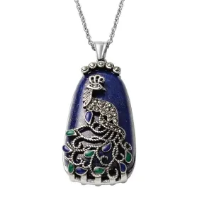 Women Lapis Lazuli Marcasite Peacock Chain Blue Necklace Pendant Jewelry 20"