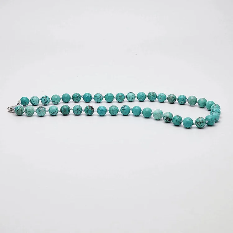 Women's Handmade 10mm Blue Turquoise Gemstone Beaded Necklace 47cm