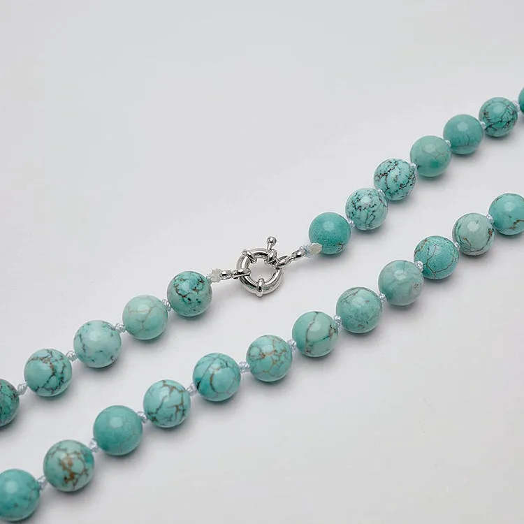 Women's Handmade 10mm Blue Turquoise Gemstone Beaded Necklace 47cm