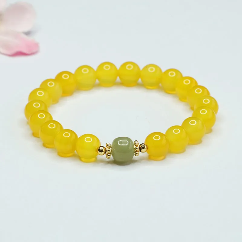 Yellow Chalcedony and Hetian Jade Sterling Silver Bracelet