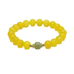 Yellow Chalcedony and Hetian Jade Sterling Silver Bracelet