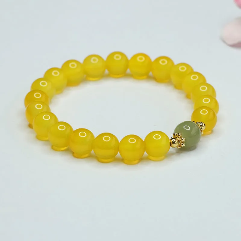 Yellow Chalcedony and Hetian Jade Sterling Silver Bracelet