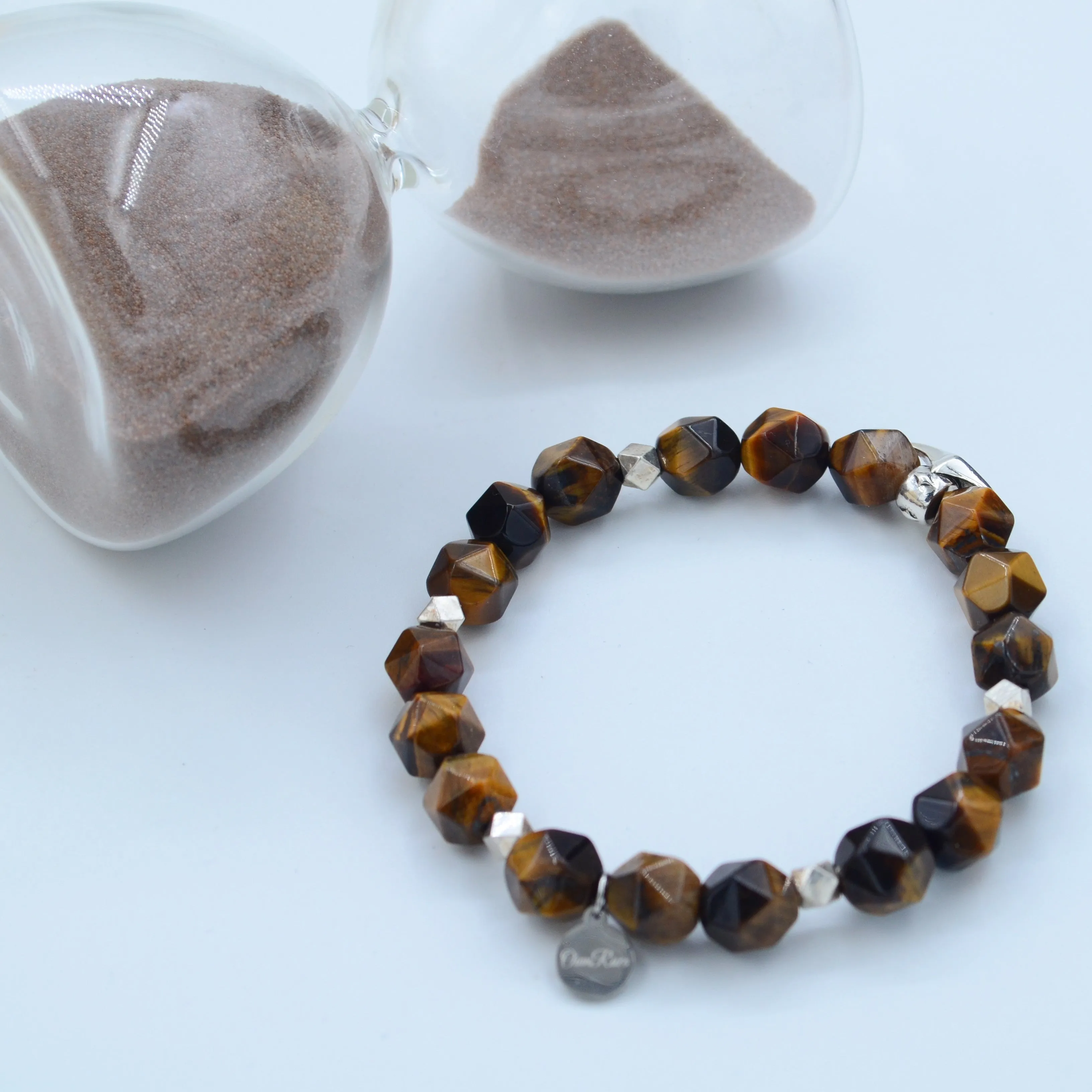 Yellow tiger eye stone men and women silver bracelet