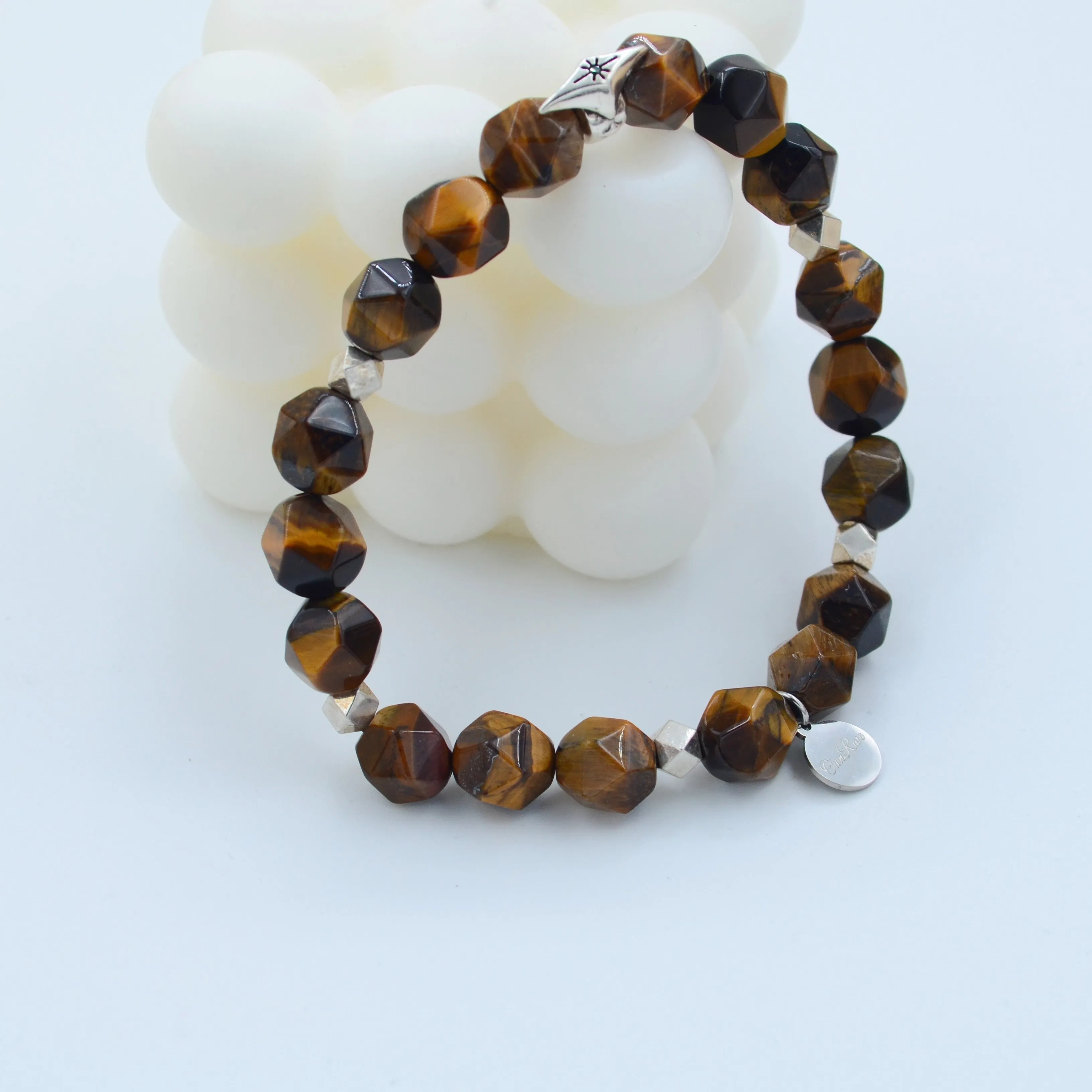 Yellow tiger eye stone men and women silver bracelet